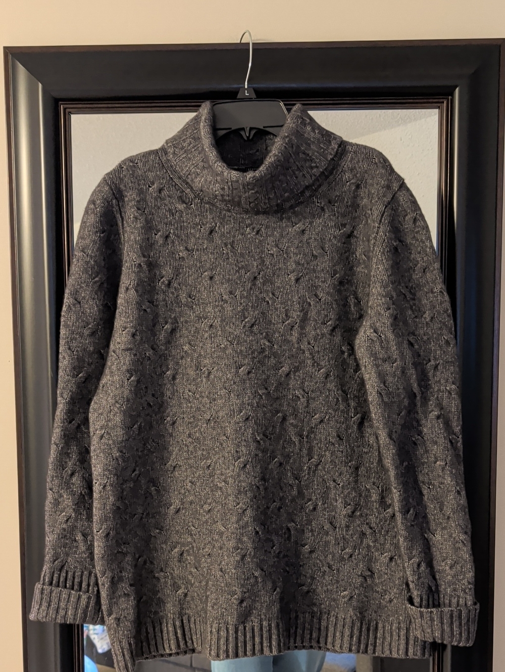 Lafayette 148 Cozy Women's Wool Blend Charcoal Cable Knit Turtleneck Sweater